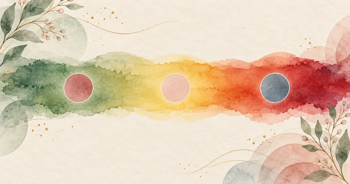 A colour spectrum band from green to deep red with three soft round markers